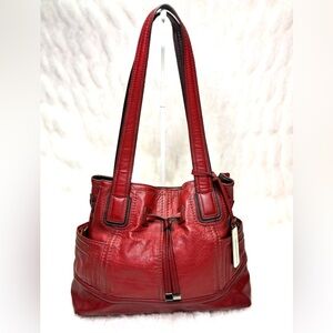 Tignanello Leather Super Stich Red Drawstring Shopper Shoulder Bag